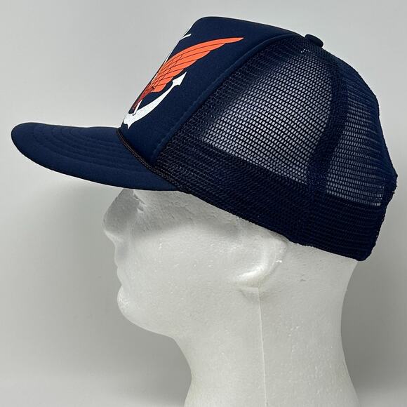 Vintage 80s US Navy Trucker Hat Cap USN Wings Anchors Military Snapback Blue - Picture 7 of 10